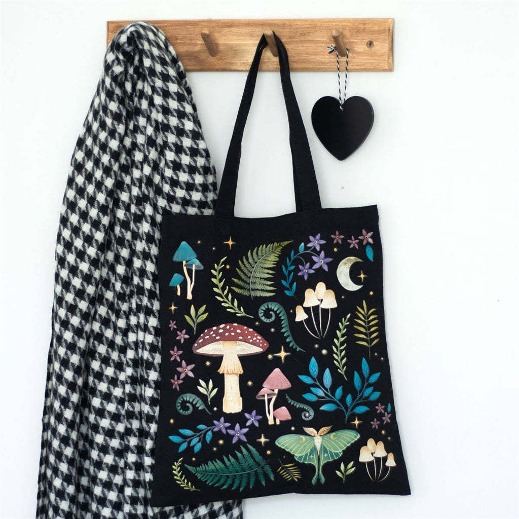 Dark Forest Mushroom & Luna Moth Tote Bag